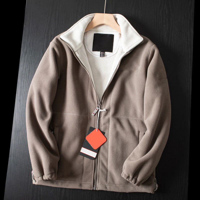 LAST DAY PROMOTION - 50%OFF🔥 Unisex Full Zip Stand Collar Reversible Fleece Coat